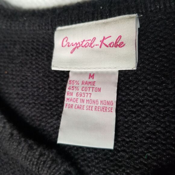 Crystal Kobe Snowman Skiing Ugly Christmas Cardigan Sweater Black Silver Medium - Picture 8 of 11